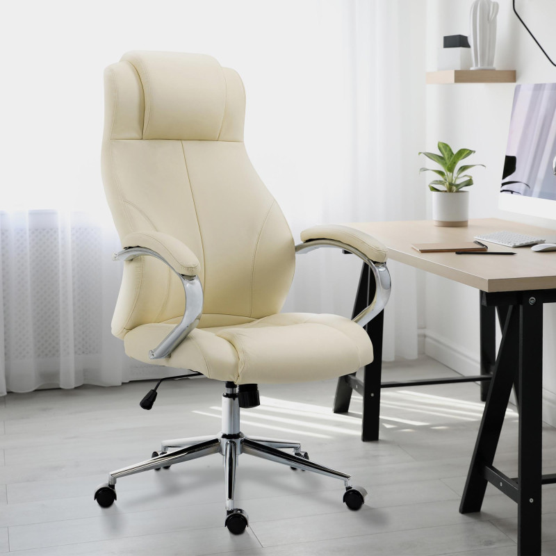 Fauteuil de bureau Salford, cuir véritable, couleur crème