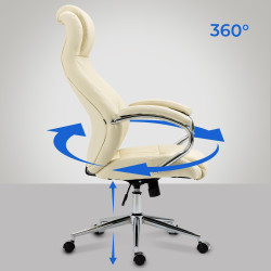 Fauteuil de bureau Salford, cuir véritable, couleur crème