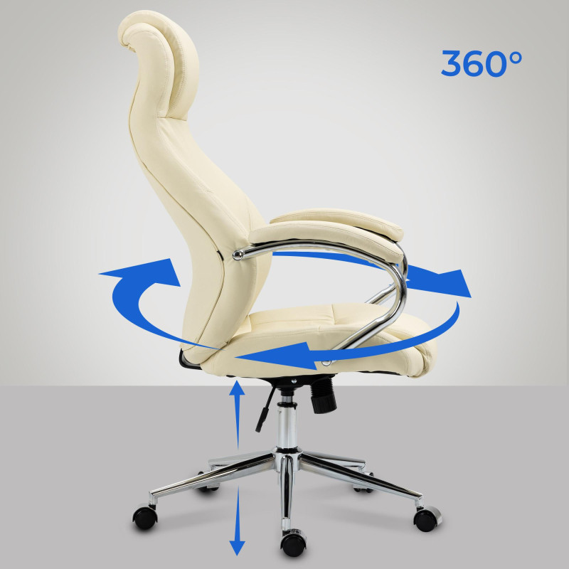 Fauteuil de bureau Salford, cuir véritable, couleur crème