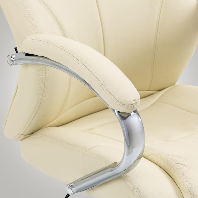 Fauteuil de bureau Salford, cuir véritable, couleur crème