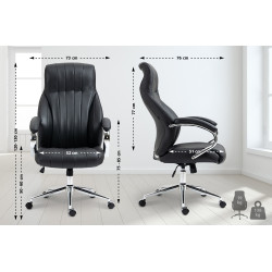 Fauteuil de bureau Wigan en cuir véritable noir