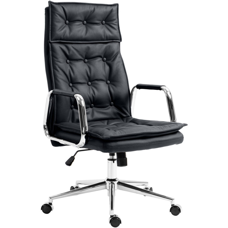Fauteuil de bureau Sotira, cuir véritable, noir