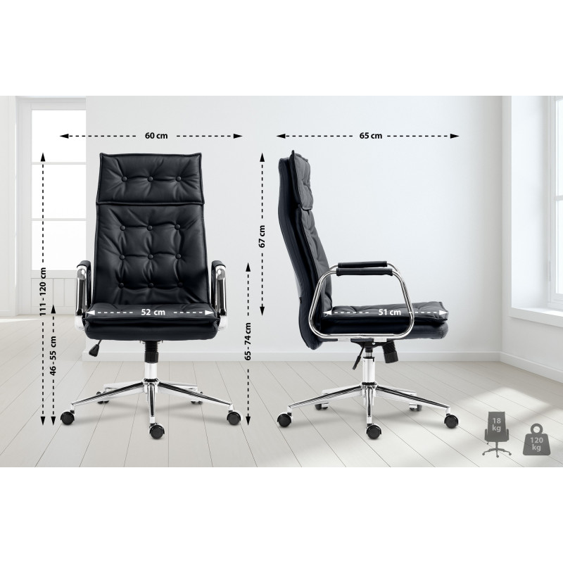 Fauteuil de bureau Sotira en cuir véritable noir