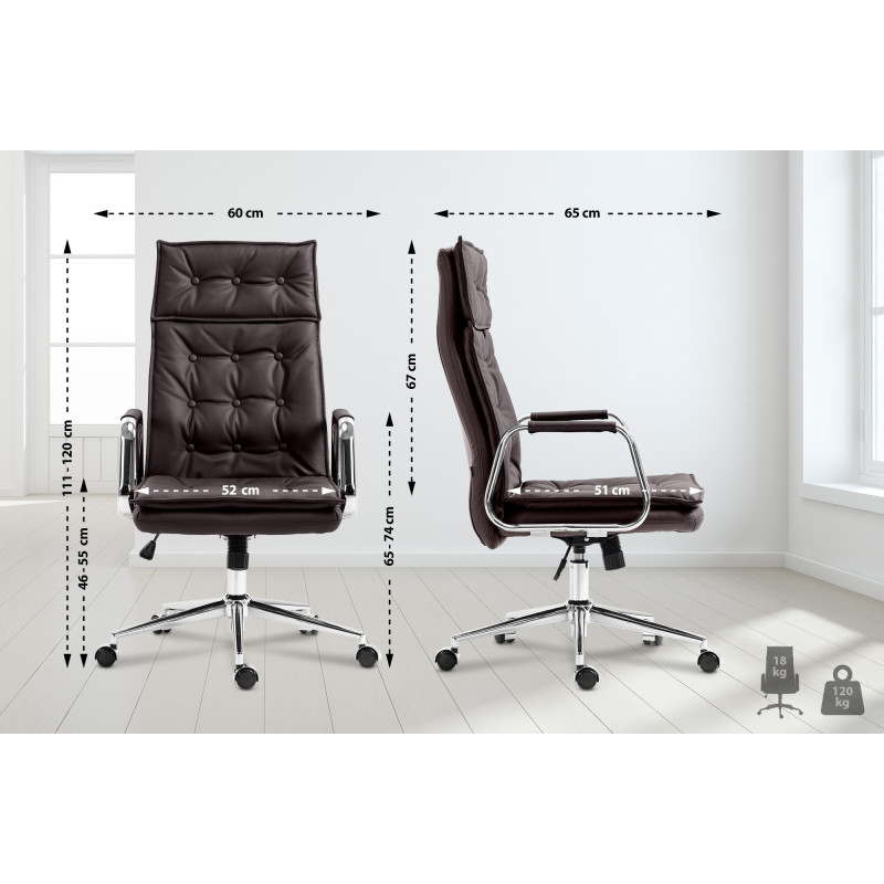 Fauteuil de bureau Sotira, cuir véritable, marron