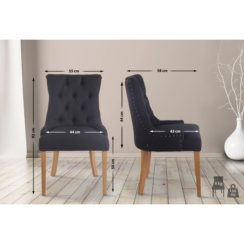 Lot de 2 chaises de salle à manger Aberdeen tissu antique clair noir
