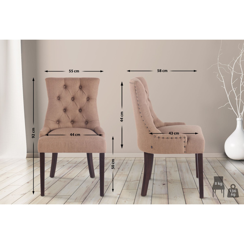 Lot de 2 chaises de salle à manger Aberdeen tissu antique taupe