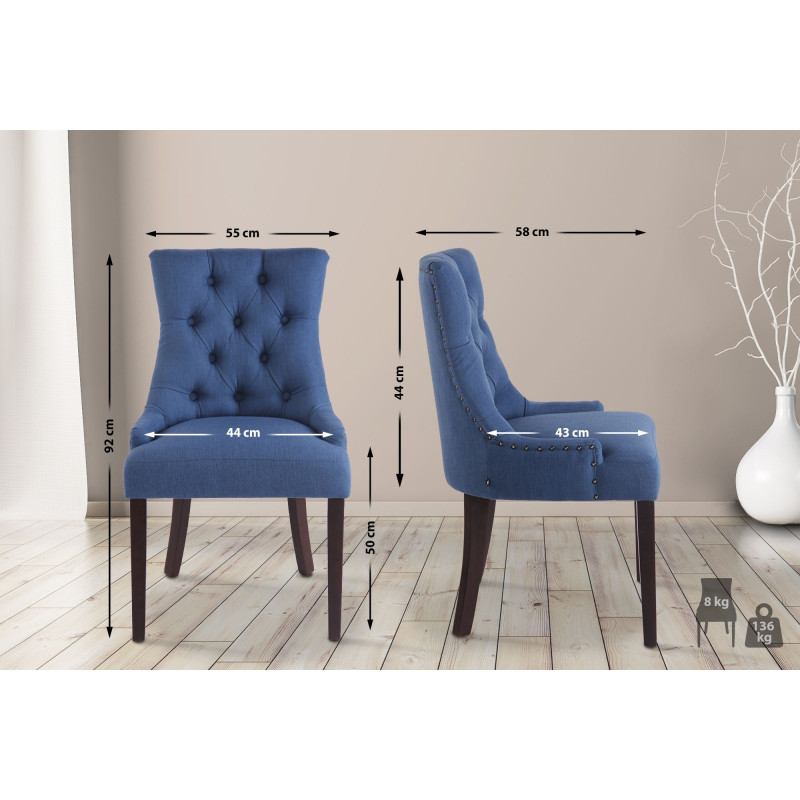 Lot de 2 chaises de salle à manger Aberdeen tissu antique bleu