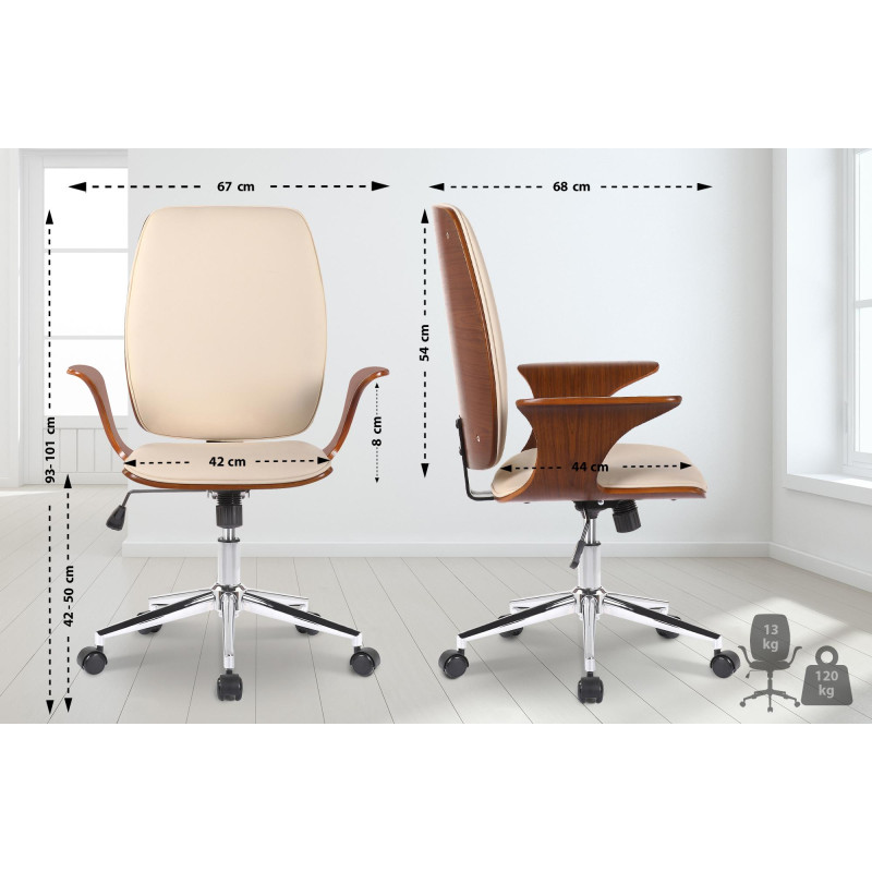 Fauteuil de bureau Burbank en cuir artificiel noyer/crème