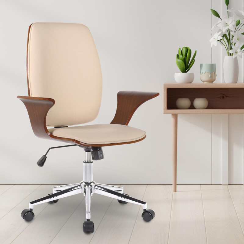 Sedia da ufficio Burbank con schienale Noce/crema,Finta pelle