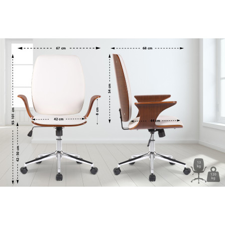 Fauteuil de bureau Burbank en cuir artificiel noyer/blanc
