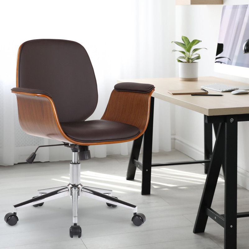 Fauteuil de bureau Kemberg, cuir synthétique, noyer/marron