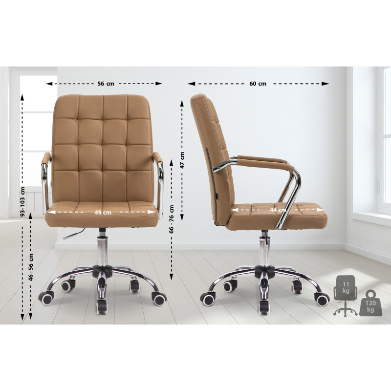 Fauteuil de bureau Terni, simili cuir marron clair