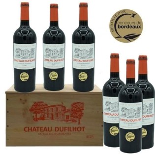 Château Dufilhot 2021 Côtes de Bordeaux - Vin rouge  lot de 6 bouteilles en Caisse bois