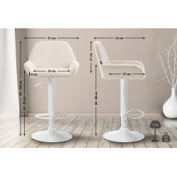 Tabouret de bar Braga velours blanc crème