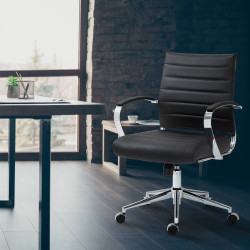 Silla de oficina Oakland Cuero auténtico,Negro