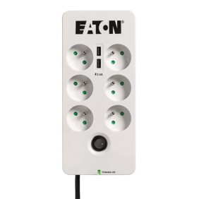 Multiprise/Parafoudre - EATON Protection Box 6 Tel USB FR - PB6TUF - 6 prises FR + 1 prise tel/RJ + 2 ports USB - Blanc & Noir