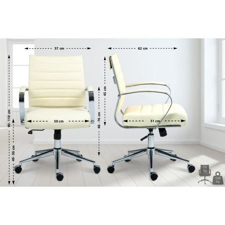 Silla de oficina Oakland Cuero auténtico,Crema