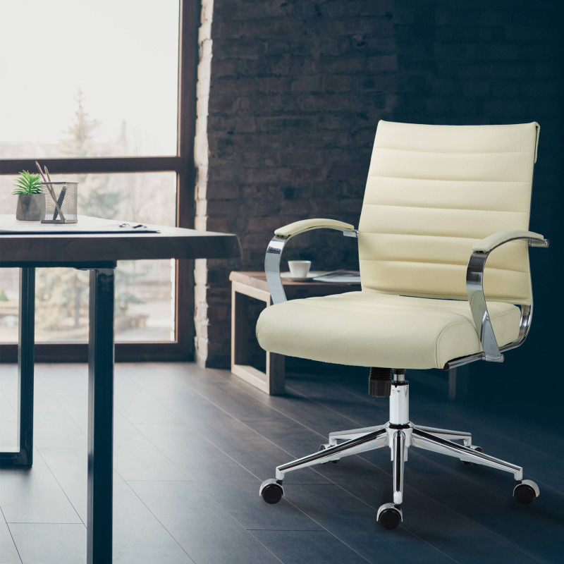 Fauteuil de bureau Oakland, cuir véritable, couleur crème