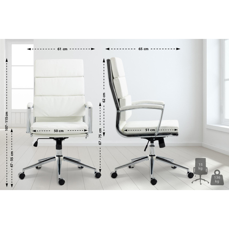 Fauteuil de bureau Cleveland, simili cuir blanc