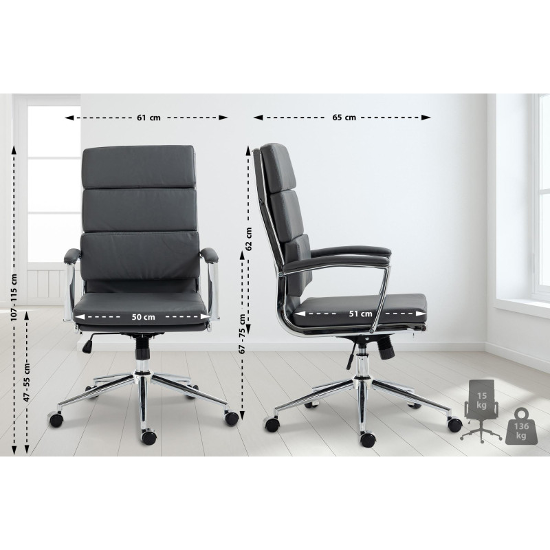 Fauteuil de bureau Cleveland, similicuir gris