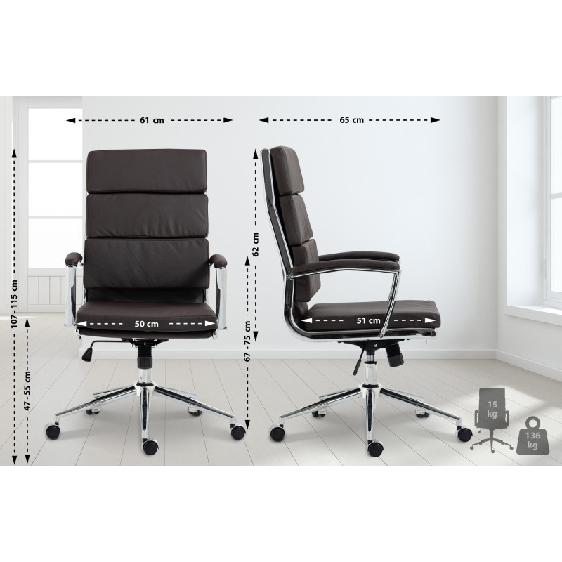 Fauteuil de bureau Cleveland, simili cuir marron