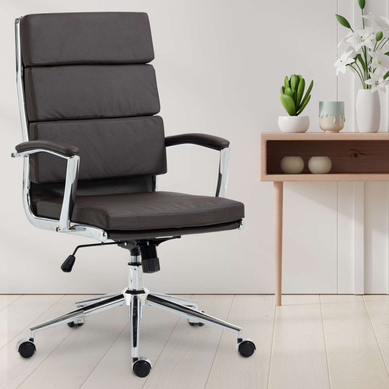 Fauteuil de bureau Cleveland, simili cuir marron