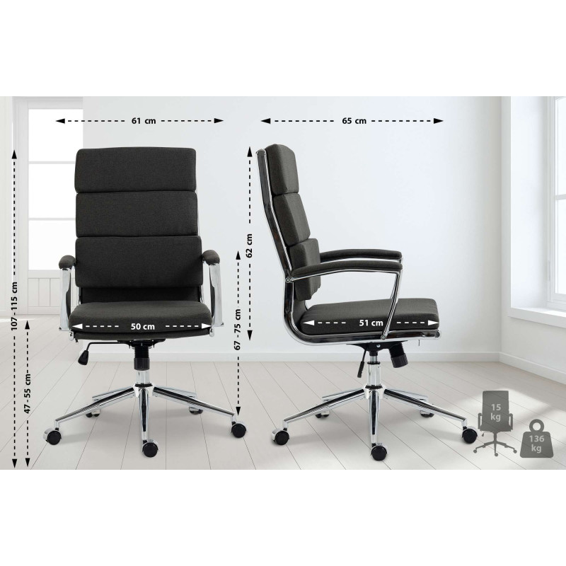 Fauteuil de bureau Cleveland en tissu gris foncé