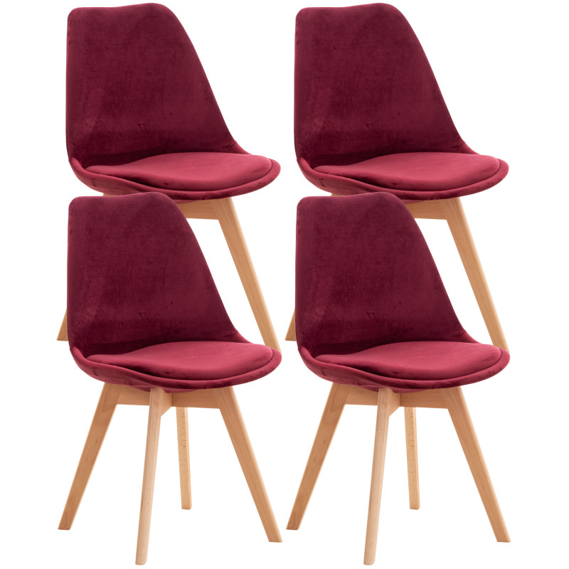 Lot de 4 chaises Linares velours rouge bordeaux