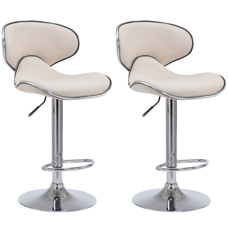 Lot de 2 tabourets de bar Las Vegas V2 tissu chromé crème