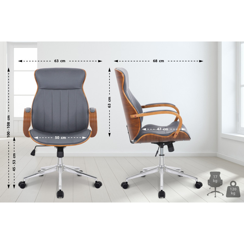 Fauteuil de bureau Melilla en cuir artificiel noyer/gris