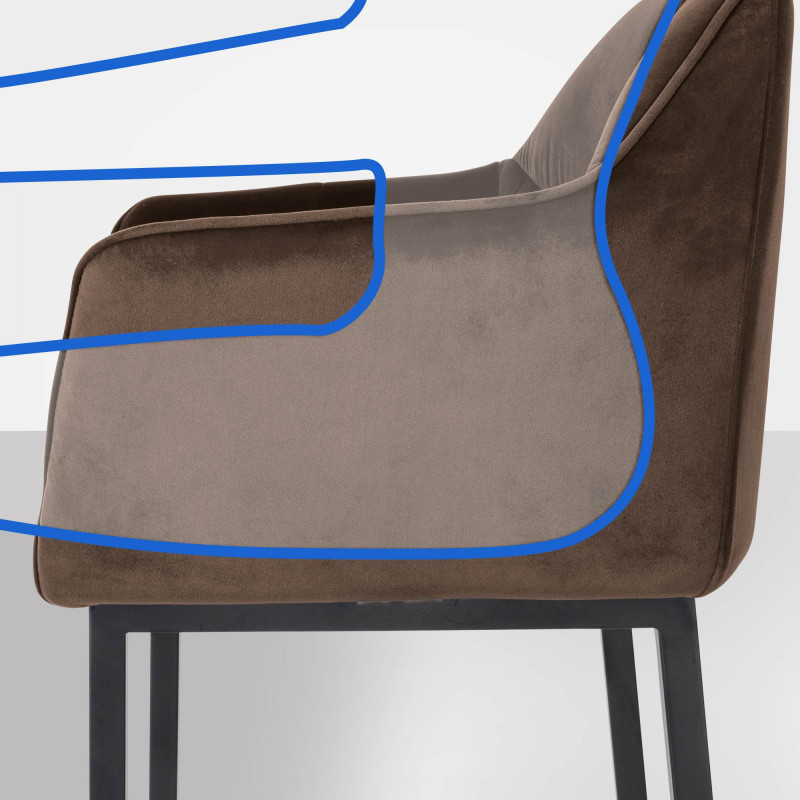 Tabouret de bar Damaso B en velours avec structure à 4 pieds marron