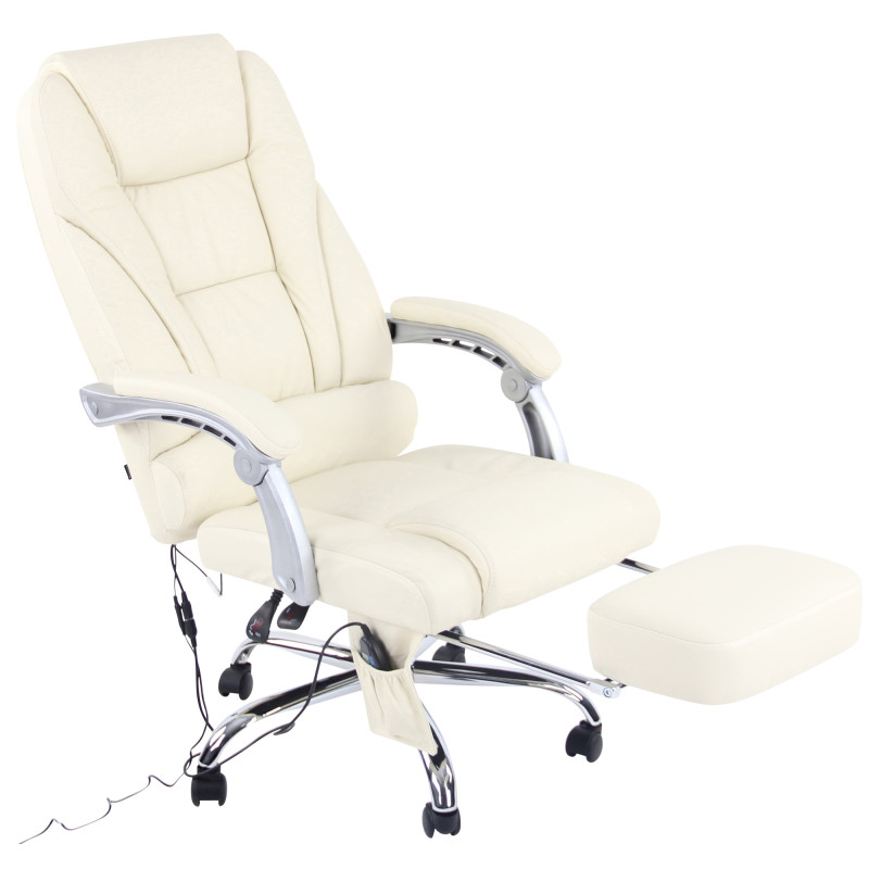 Fauteuil de bureau Pacific en cuir véritable avec fonction massage, couleur crème