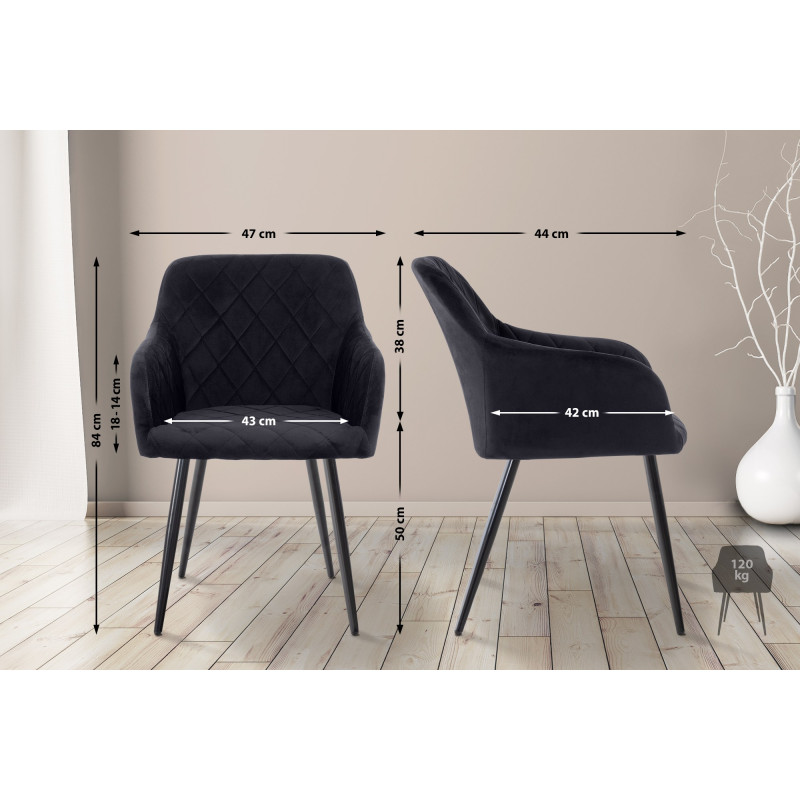 Chaise de salle à manger en velours Shila noir