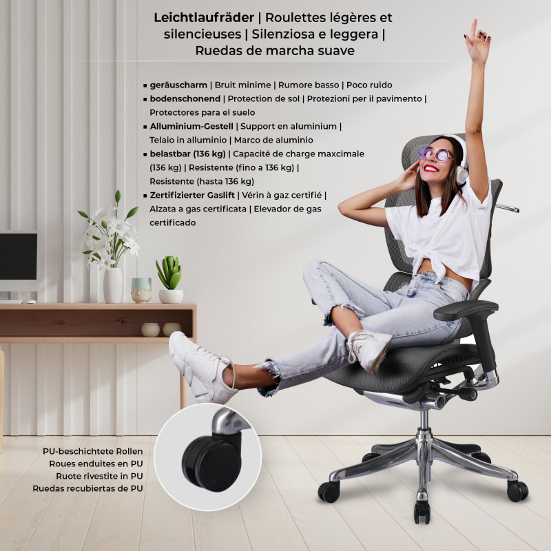 Fauteuil de bureau ergonomique Norfolk grise