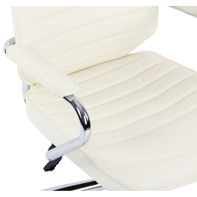 Silla de oficina Rako de cuero auténtico Crema