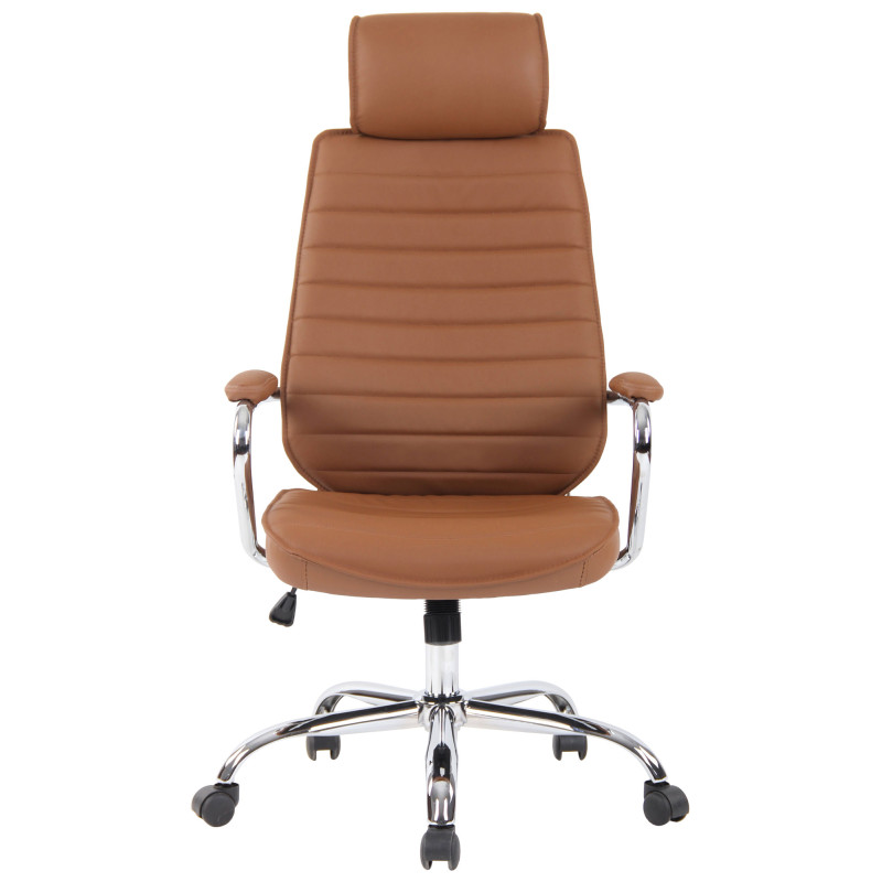 Fauteuil de bureau Rako, cuir véritable, marron clair