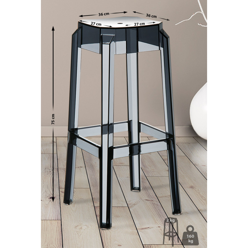 Lot de 2 tabourets de bar Fox, transparents noir