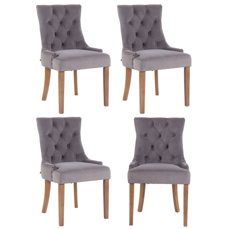 Lot de 4 chaises de salle à manger Aberdeen velours antique clair gris