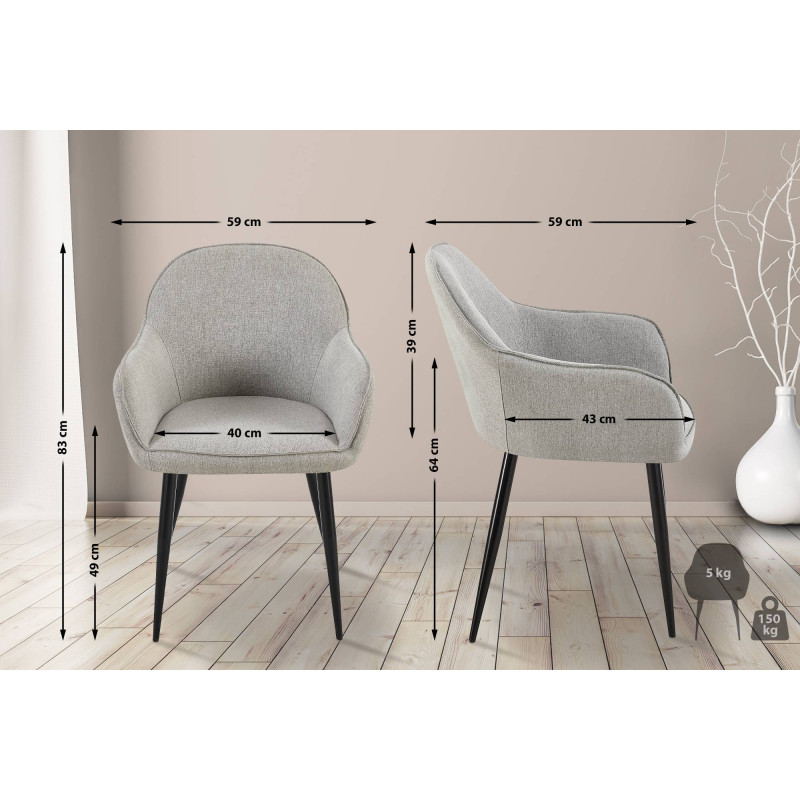 Chaise de salle à manger en tissu Boise gris