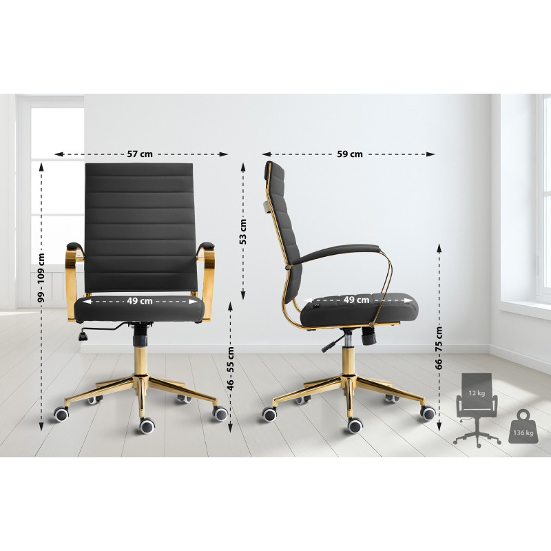 Fauteuil de bureau Havanna, simili cuir noir