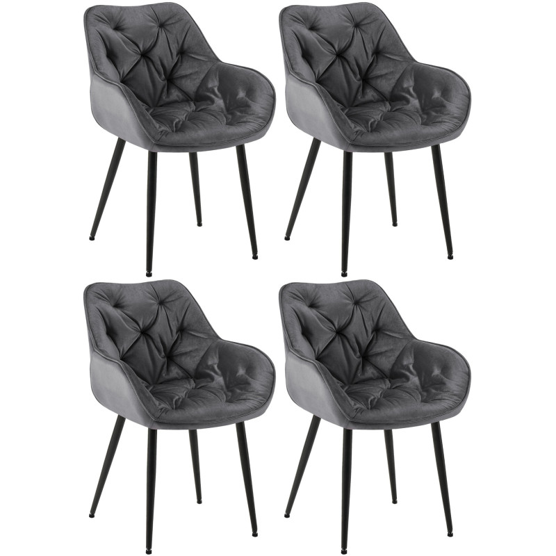 Lot de 4 chaises Tanna velours gris foncé