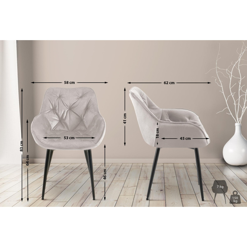 Lot de 4 chaises Tanna velours gris