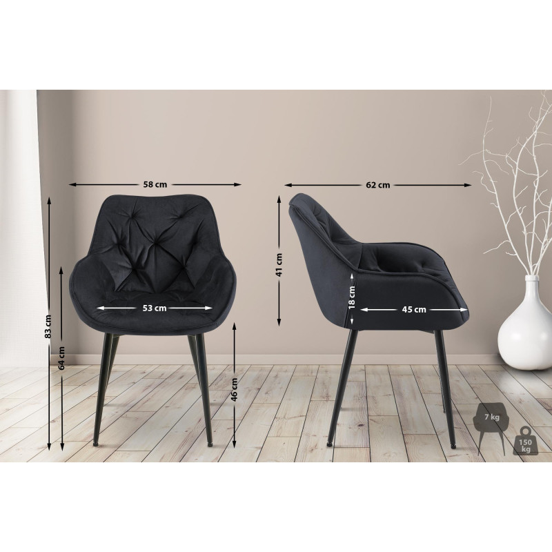 Lot de 4 chaises Tanna velours noir