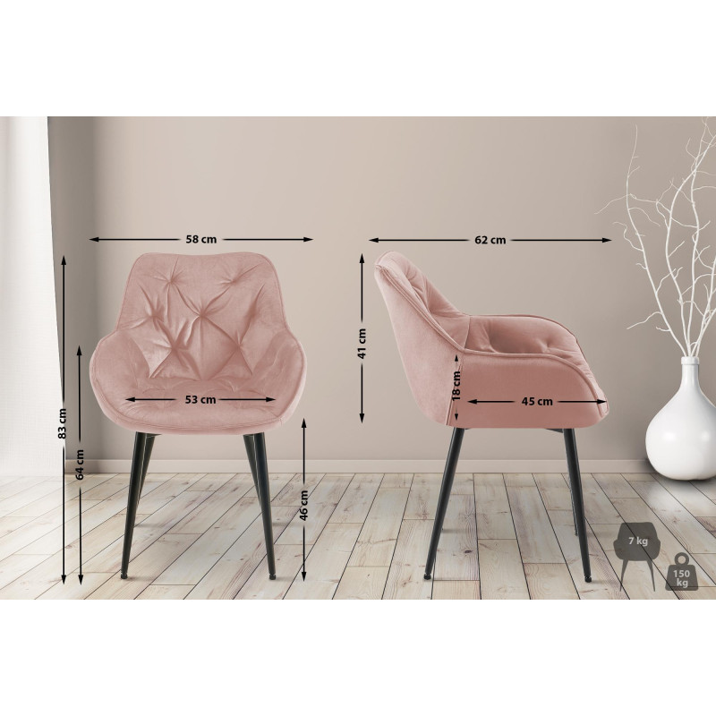 Lot de 4 chaises Tanna velours rose