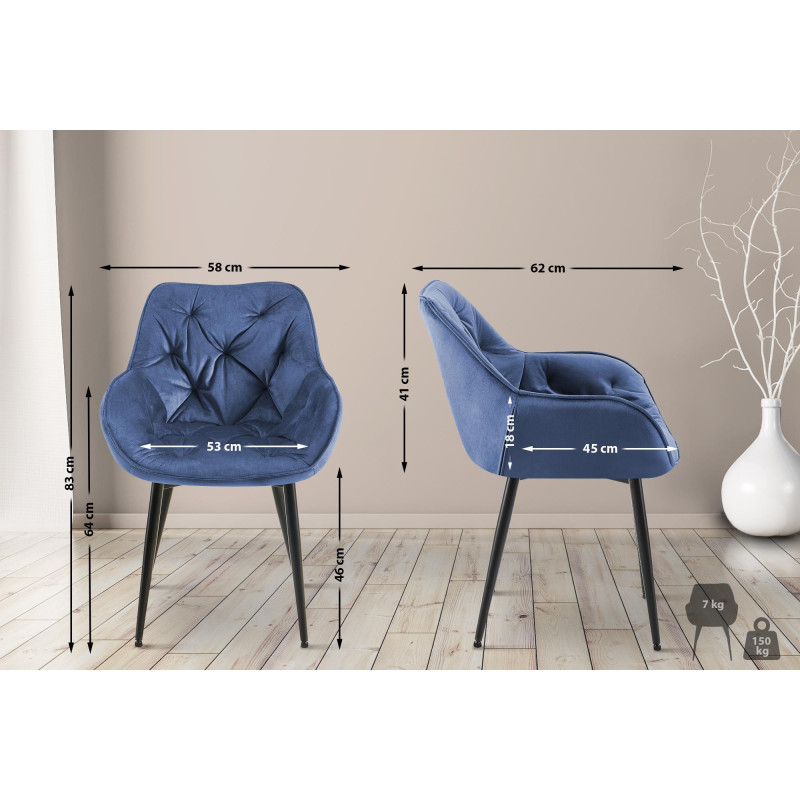 Lot de 4 chaises Tanna velours bleu