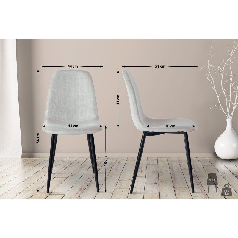 Lot de 4 chaises de salle à manger tissu Napier crème
