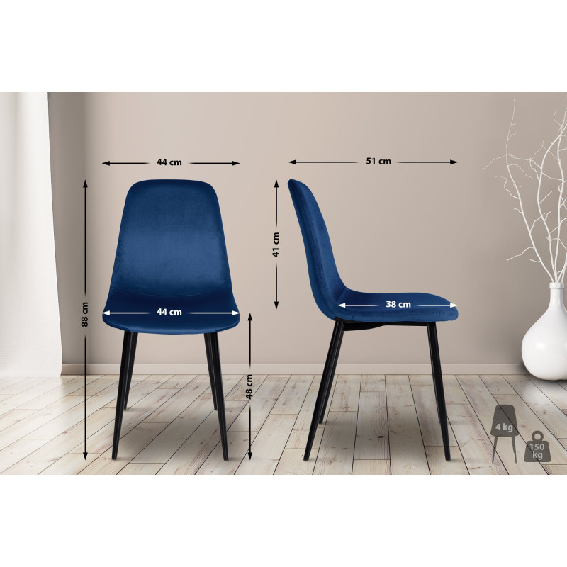 Lot de 4 chaises de salle à manger en velours Napier bleu
