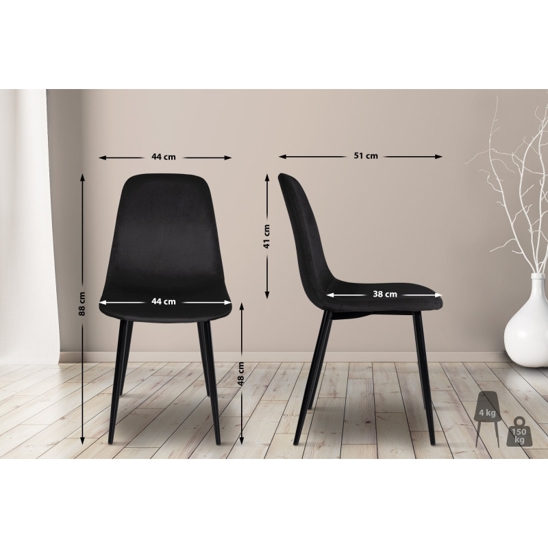 Lot de 4 chaises de salle à manger en velours Napier noir