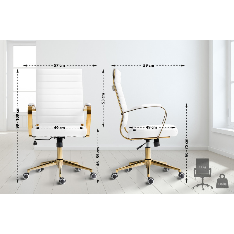 Sedia da ufficio in similpelle Havanna bianco