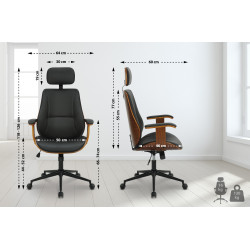 Silla de oficina Lugo en piel sintética Nogal/negro